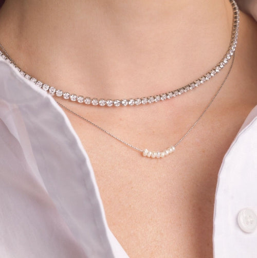 Nina Dainty Pearl Necklace- Silver
