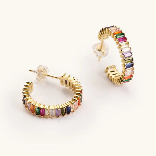 Rainbow Shimmer Hoops - Gold