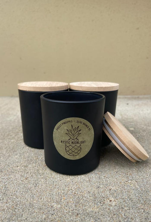 8oz Wood Wick Black Jar Candle - Pineapple Original