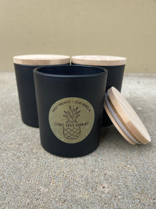 8oz Wood Wick Black Jar Candle - Pineapple Original