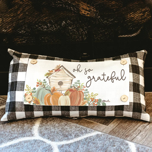 Fall Pumpkin Birdhouse "Oh So Grateful" Pillow Swap - Lucky Bird