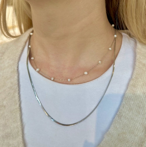 Micro Herringbone Necklace- Silver