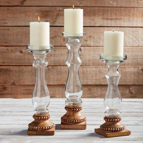 Medium Wood and Glass Candleholder